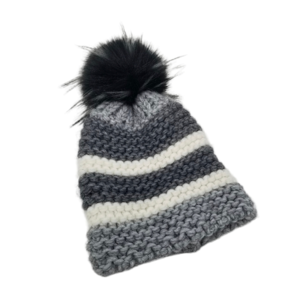 Nardi & Tagliaferri Wool Alpaca Blend Chunky Knit Hat Wild Pom Beanie Black Gray